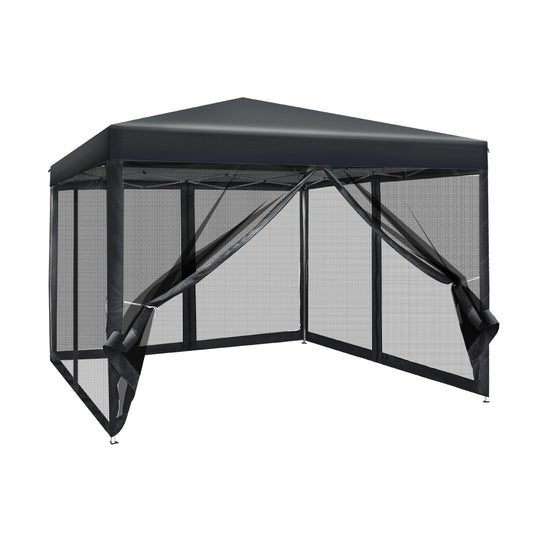 Instahut Gazebo Pop Up Marquee 3x3 Wedding Side Mesh Wall Outdoor Gazebos Black