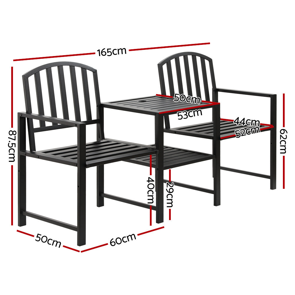 Gardeon Outdoor Garden Bench Steel Table and chair Patio Furniture Loveseat Park