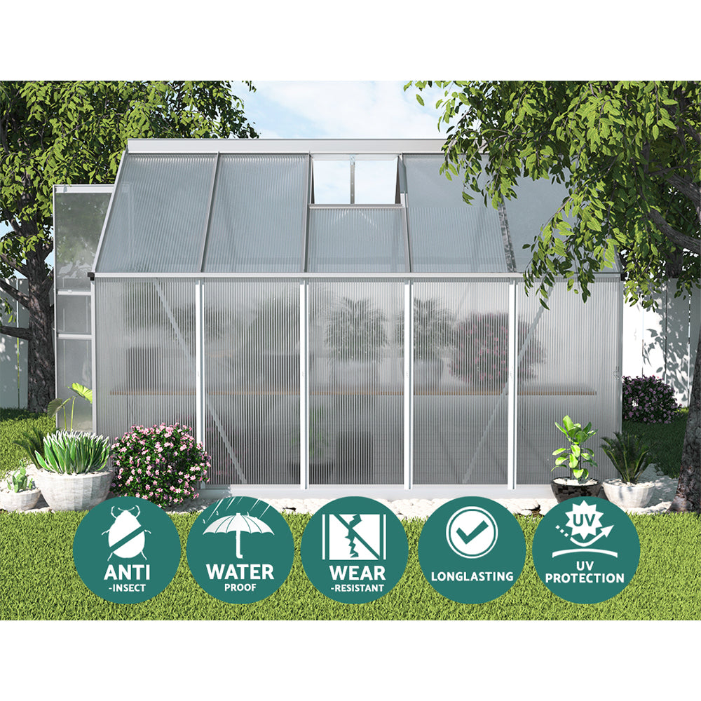 Greenfingers Greenhouse Aluminium Polycarbonate Green House Garden Shed 3x2.5M