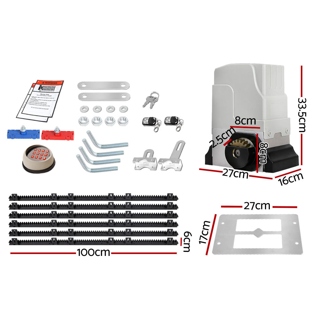 LockMaster Electric Sliding Gate Opener 1800KG With Keypad Remote 6M Rail