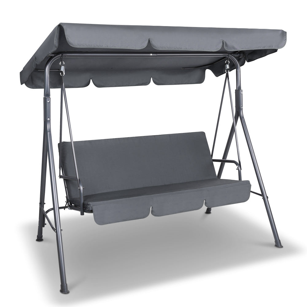 Gardeon Outdoor Swing Chair Hammock Bench Seat Canopy Cushion Furniture Grey