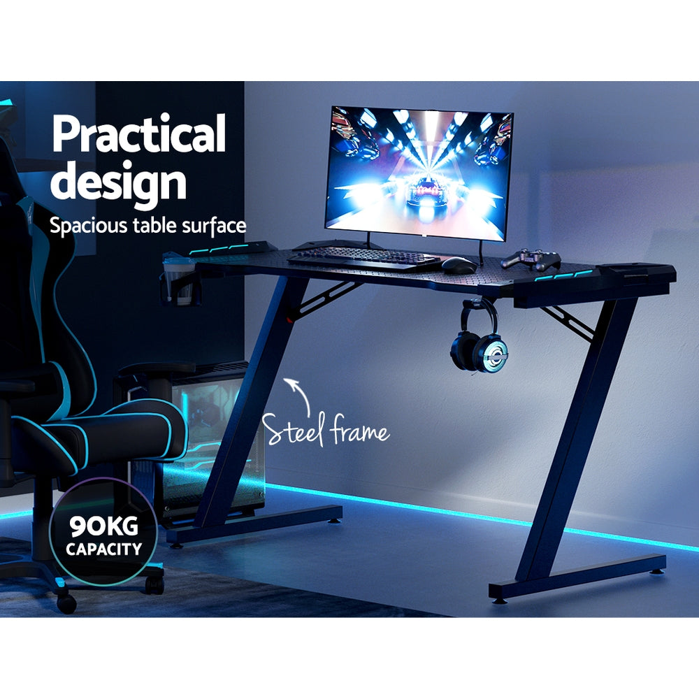 Artiss Gaming Desk Computer Desks Table Study Home Ofiice RGB LED Light 120CM