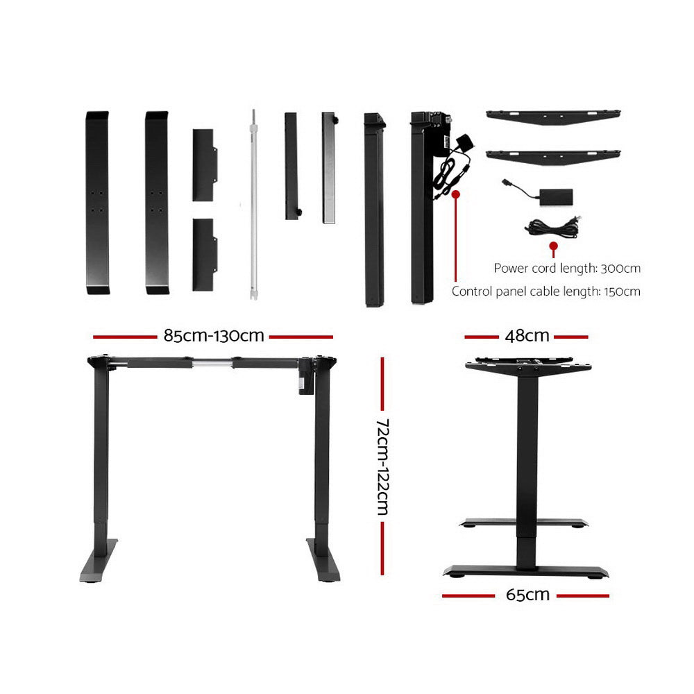 Artiss Standing Desk Adjustable Height Desk Electric Motorised Black Frame White Desk Top 140cm