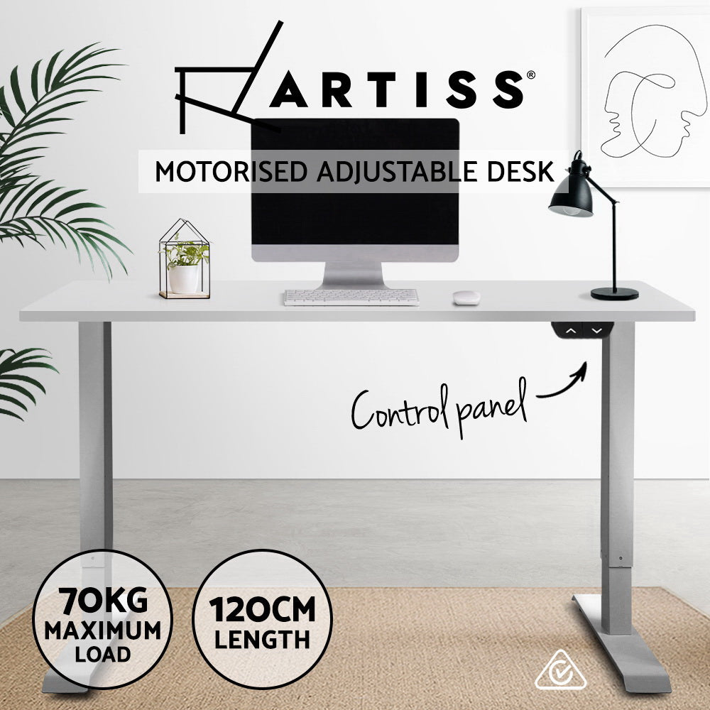 Artiss Standing Desk Adjustable Height Desk Electric Motorised Grey Frame White Desk Top 120cm