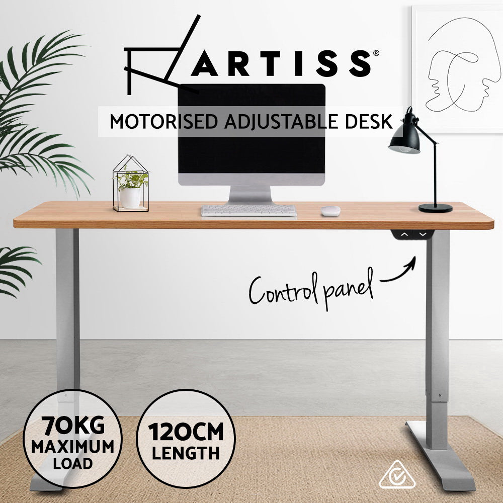 Artiss Standing Desk Adjustable Height Desk Electric Motorised Grey Frame Oak Desk Top 120cm