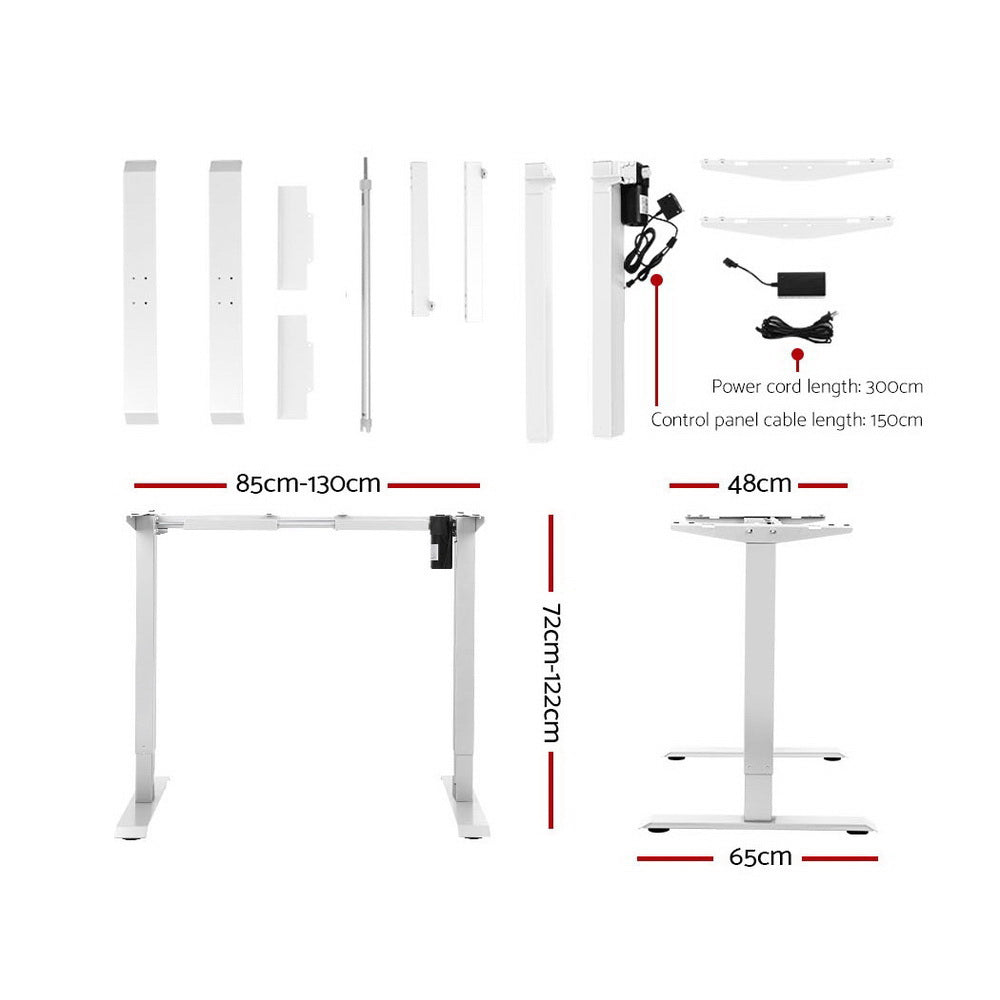 Artiss Standing Desk Adjustable Height Desk Electric Motorised White Frame Black Desk Top 120cm