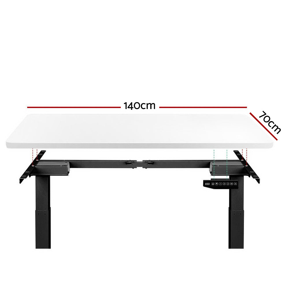 Artiss Standing Desk Adjustable Height Desk Dual Motor Electric Black Frame White Desk Top 140cm