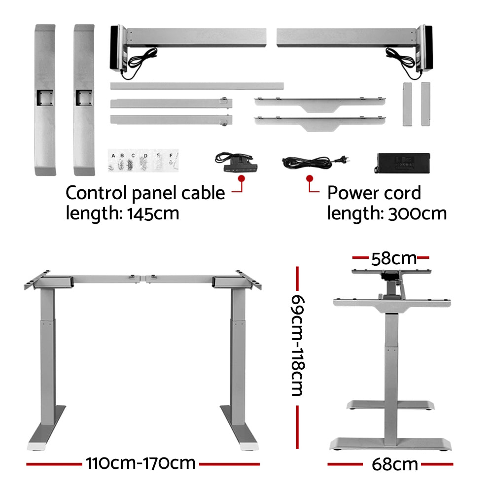 Artiss Standing Desk Adjustable Height Desk Dual Motor Electric Grey Frame White Desk Top 120cm