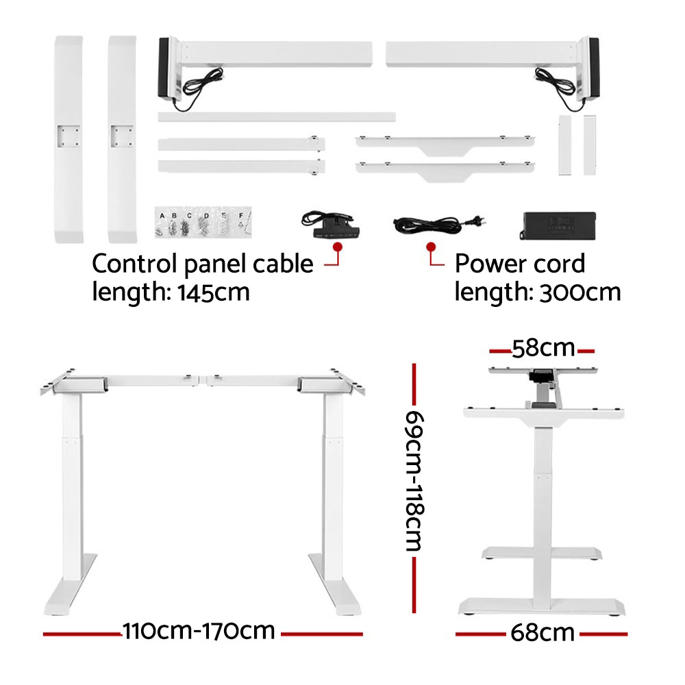 Artiss Standing Desk Adjustable Height Desk Dual Motor Electric White Frame Walnut Desk Top 140cm