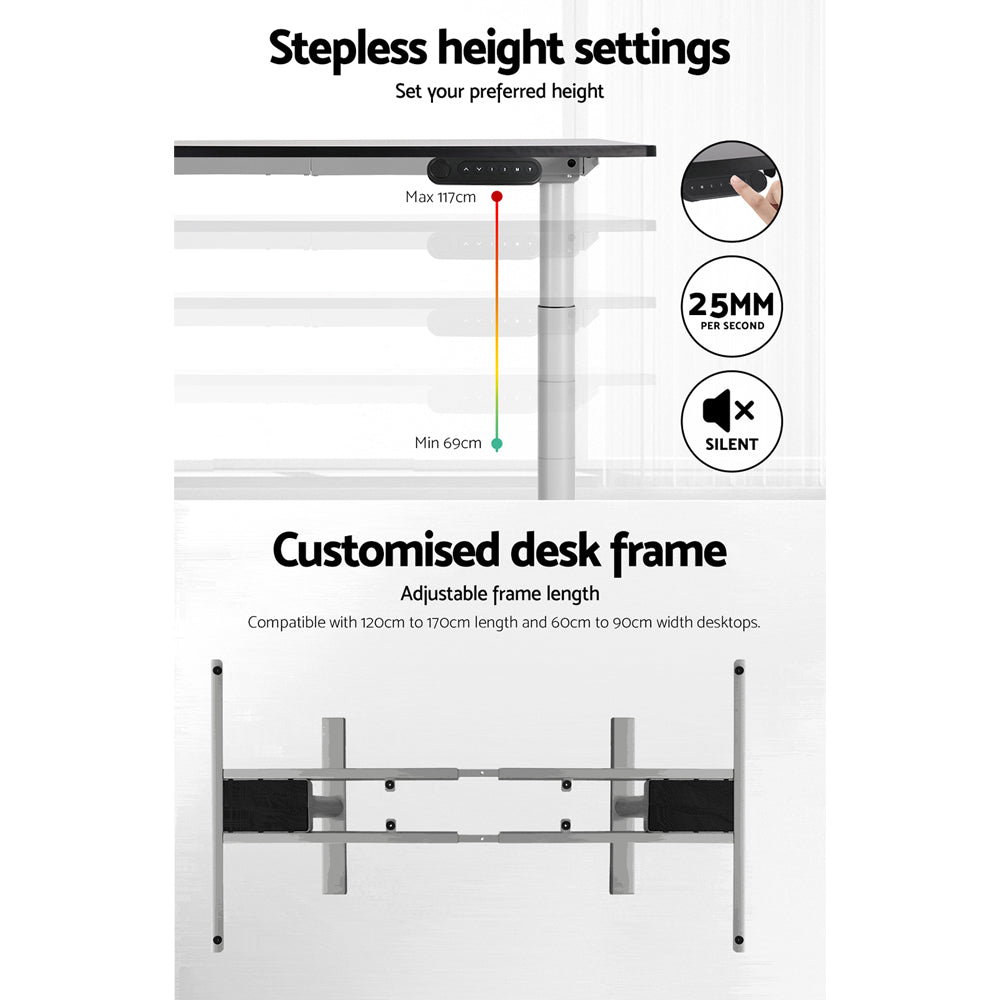 Artiss Standing Desk Sit Stand Motorised Adjustable Frame Only Dual Motor Grey