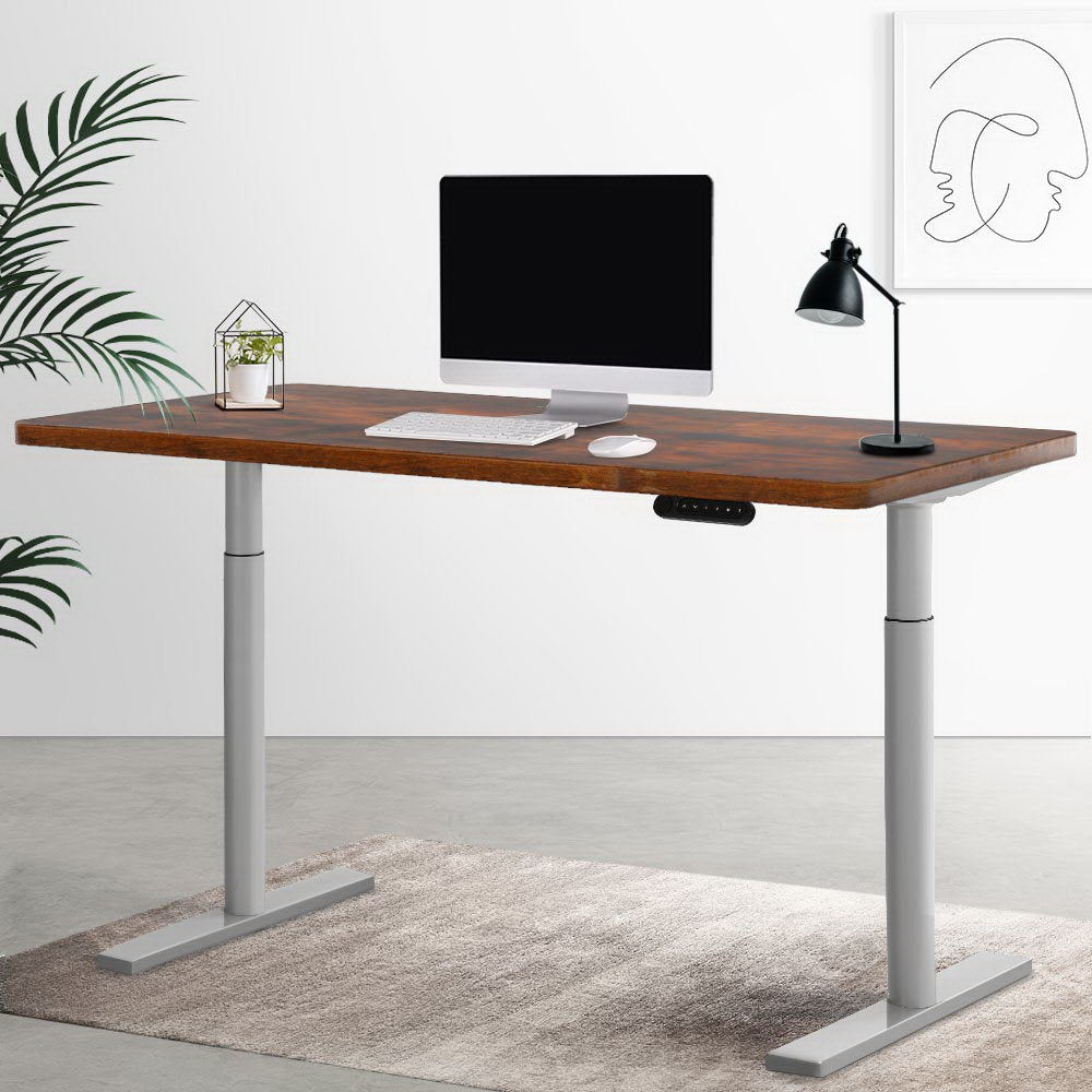 Artiss Electric Standing Desk Adjustable Sit Stand Desks Grey Brown 140cm