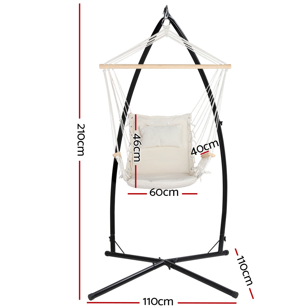 Gardeon Outdoor Hammock Chair with Steel Stand Hanging Hammock Beach Cream