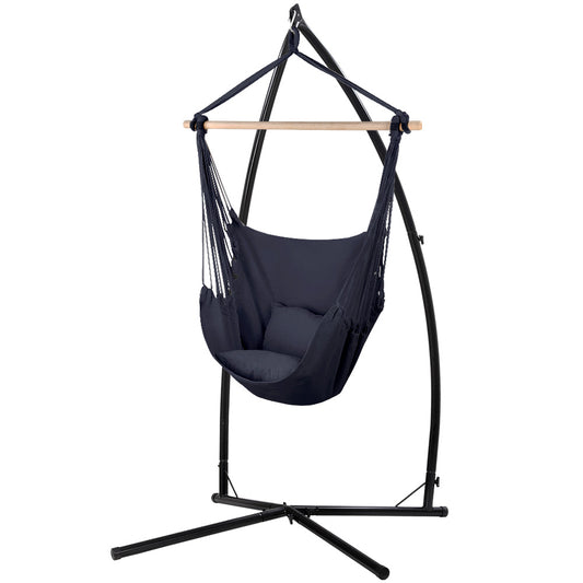 Gardeon Outdoor Hammock Chair with Steel Stand Hanging Hammock with Pillow Grey