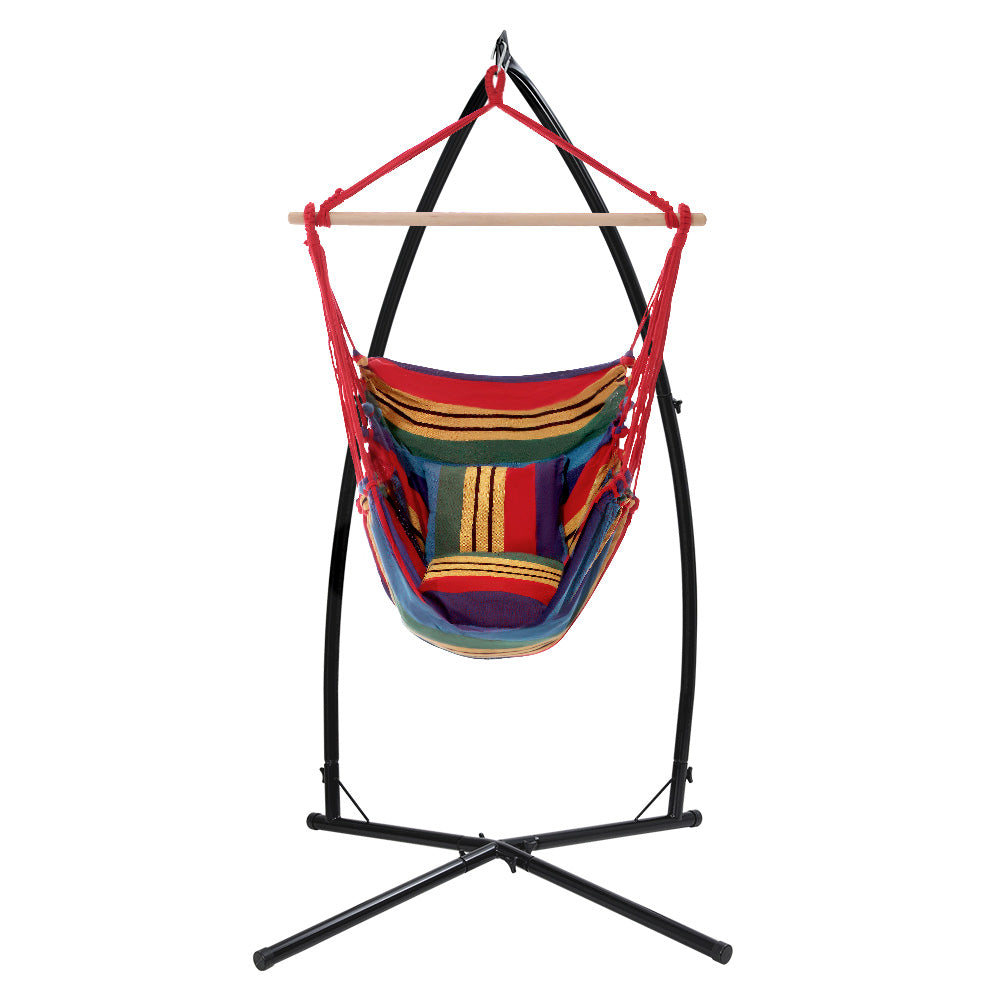 Gardeon Outdoor Hammock Chair with Steel Stand Hanging Hammock Pillow Rainbow