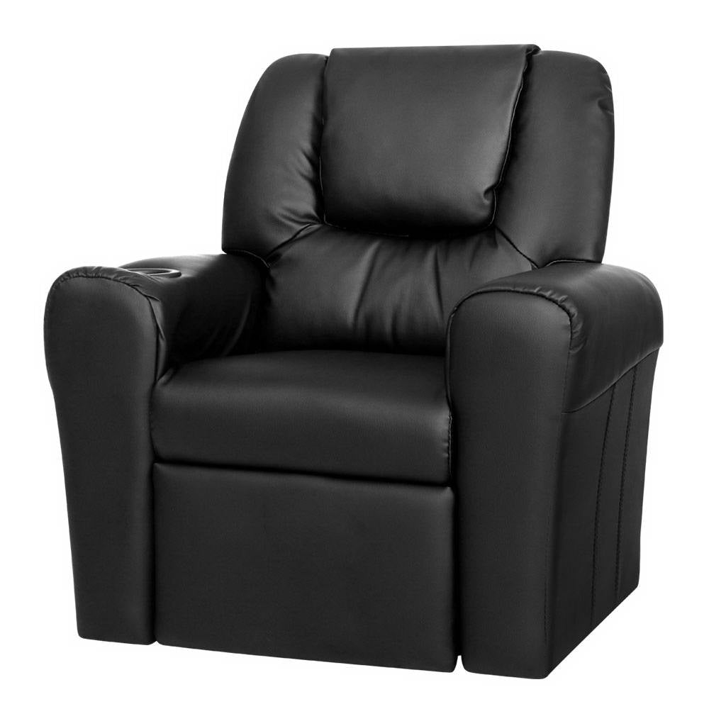 Keezi Kids Recliner Chair Black PU Leather Sofa Lounge Couch Children Armchair