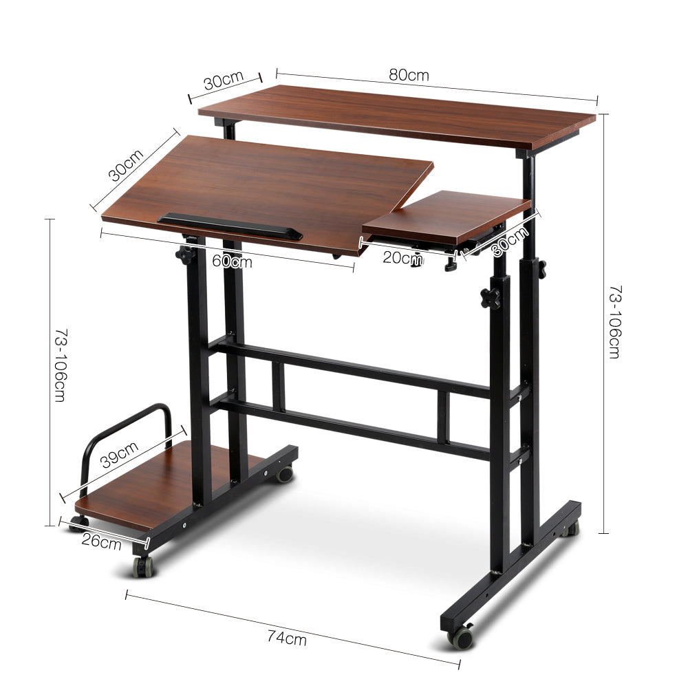 Artiss Twin Laptop Table Desk - Dark Wood