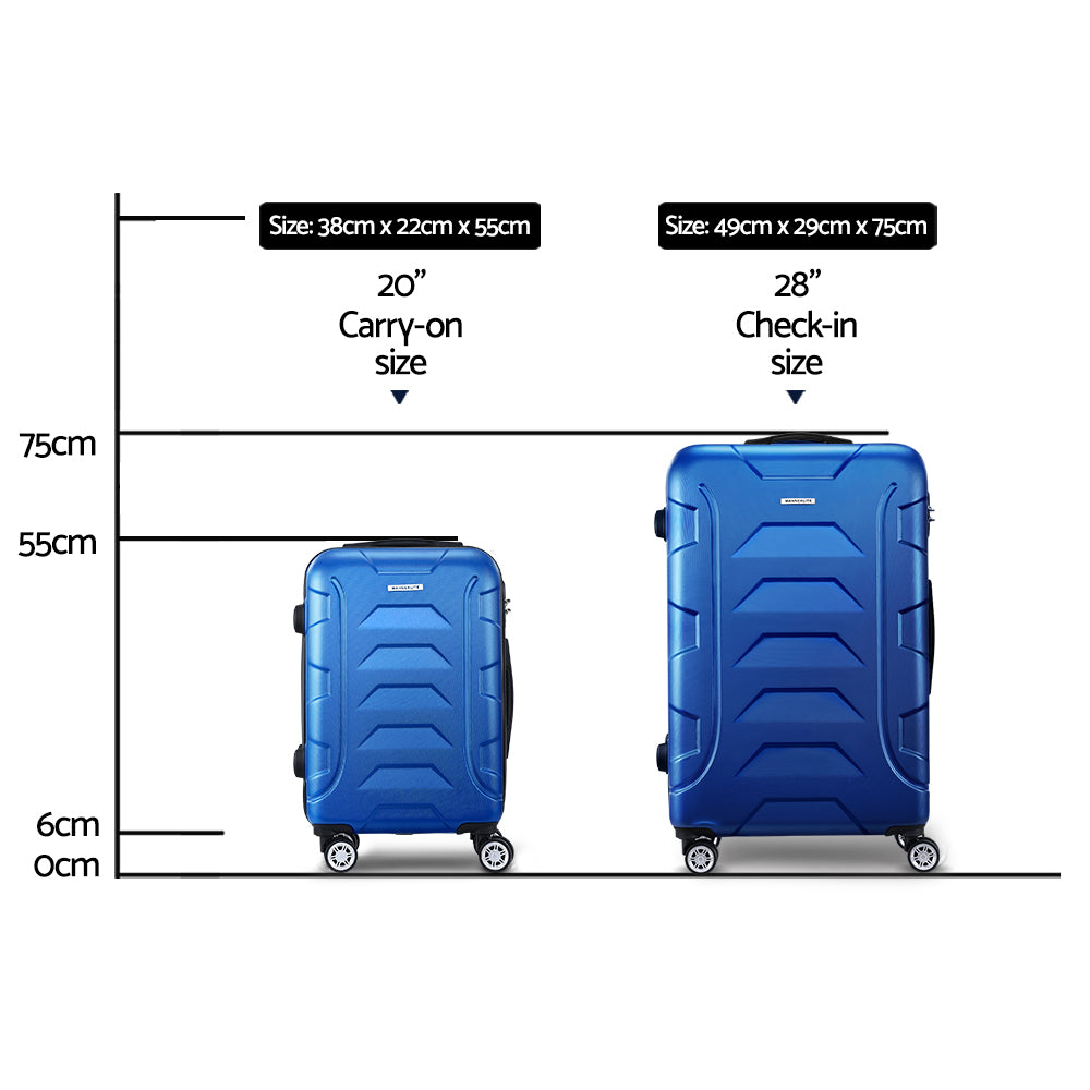 Wanderlite 2pc Luggage Travel Sets Suitcase Trolley TSA Lock Blue