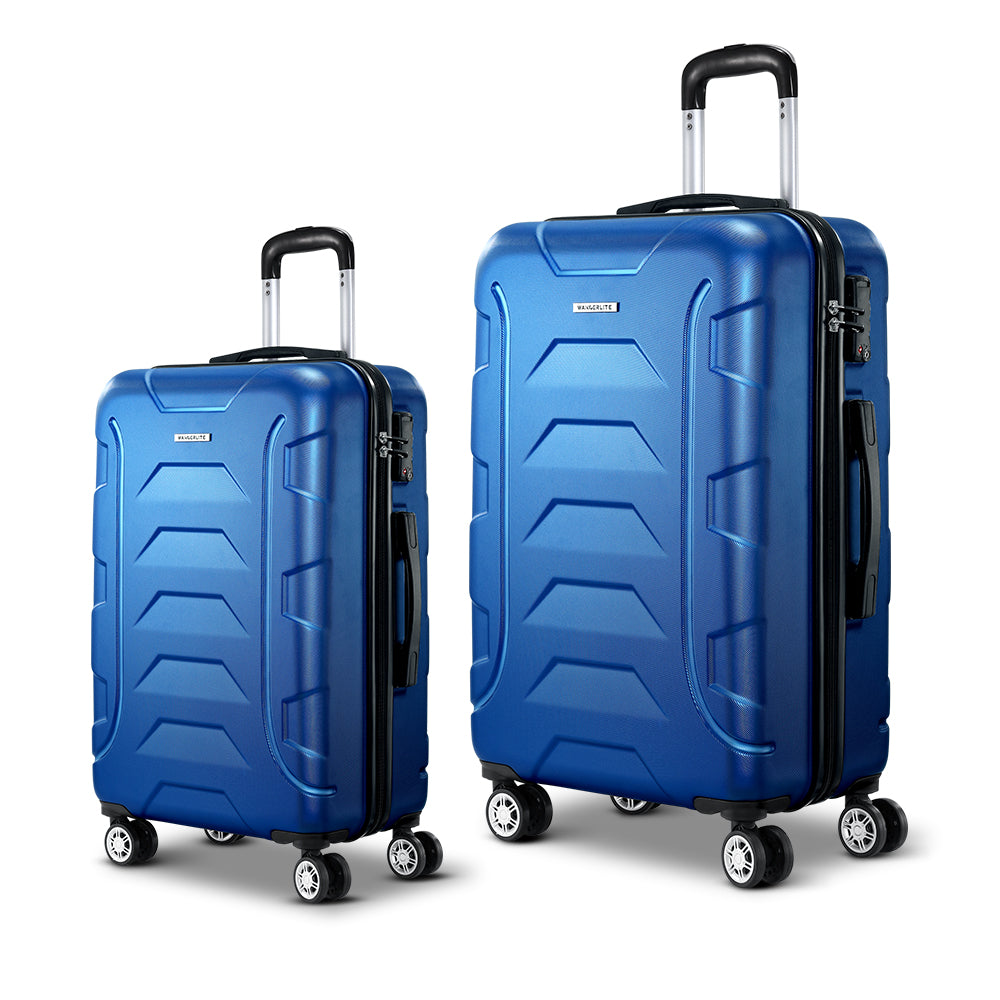 Wanderlite 2pc Luggage Travel Sets Suitcase Trolley TSA Lock Blue