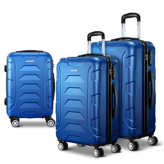 Wanderlite 3pc Luggage Travel Sets Suitcase Trolley TSA Lock Blue