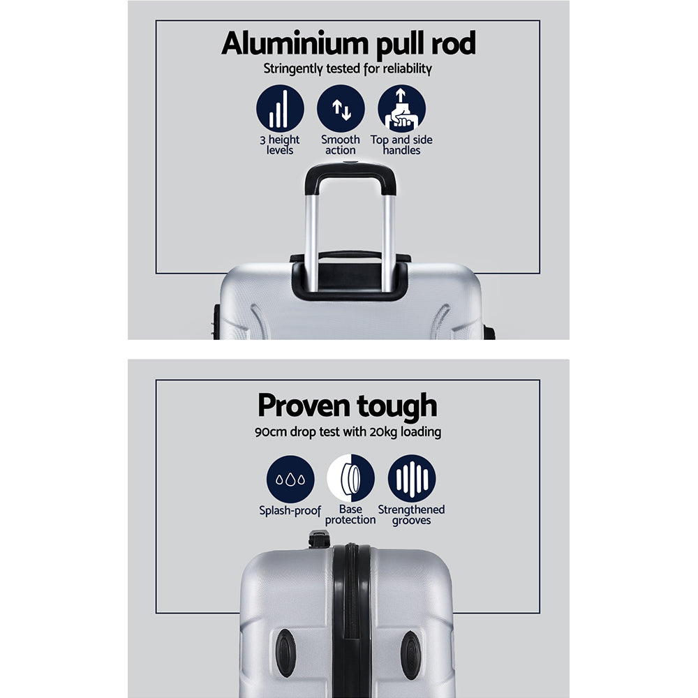 Wanderlite 3pc Luggage Travel Sets Suitcase Trolley TSA Lock Silver