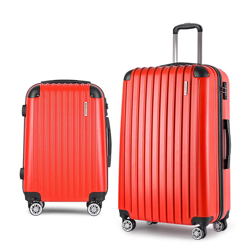 Wanderlite 2pc Luggage Trolley Suitcase Sets Travel TSA Hard Case Red