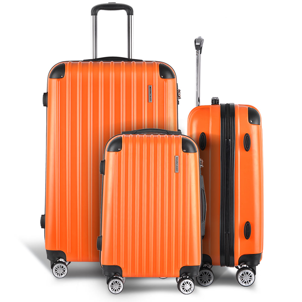 Wanderlite 3pc Luggage Sets Trolley Travel Suitcases TSA Hard Case Orange