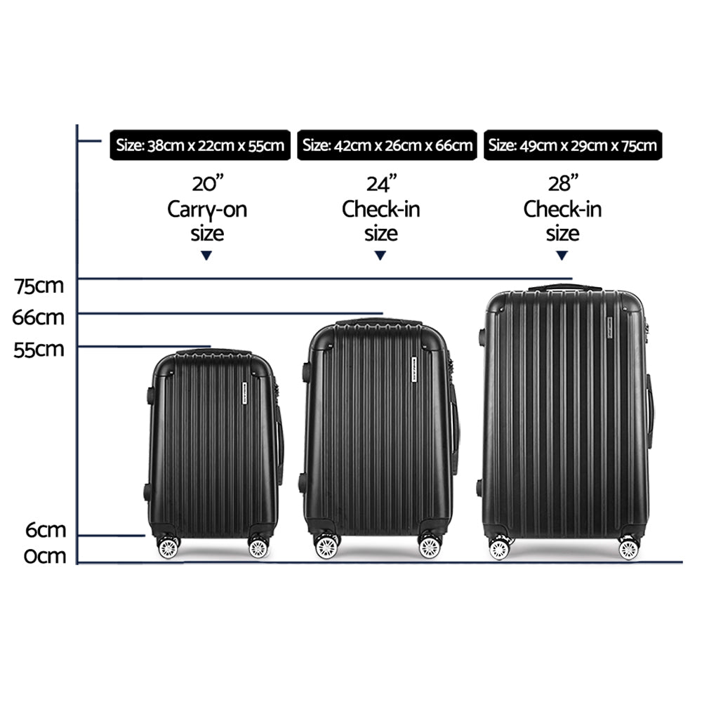 Wanderlite 3pcs Luggage Trolley Set Travel Suitcase Hard Case Carry On Bag Black