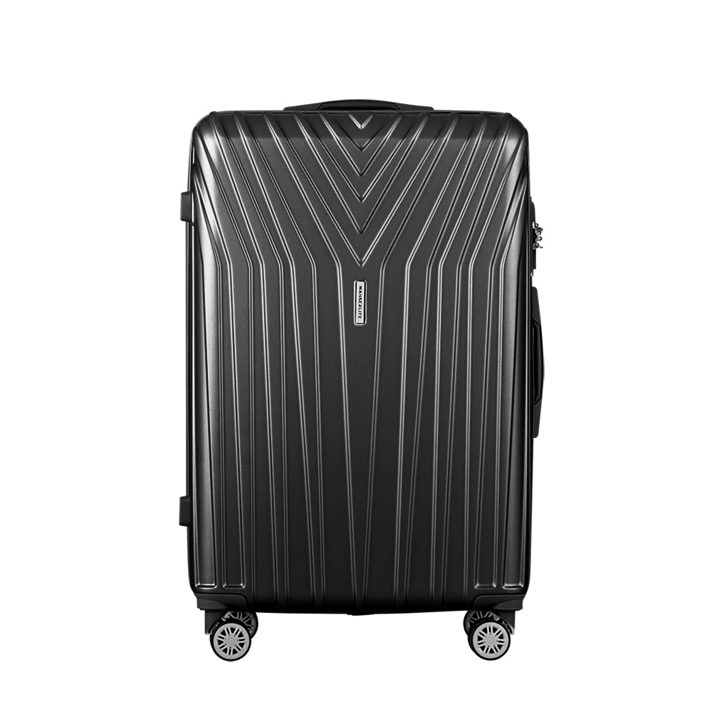 Wanderlite 3pc Luggage Trolley Suitcase Sets Travel TSA Hard Case Black