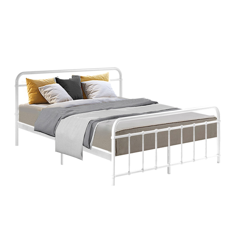 Artiss LEO Metal Bed Frame - Queen (White)