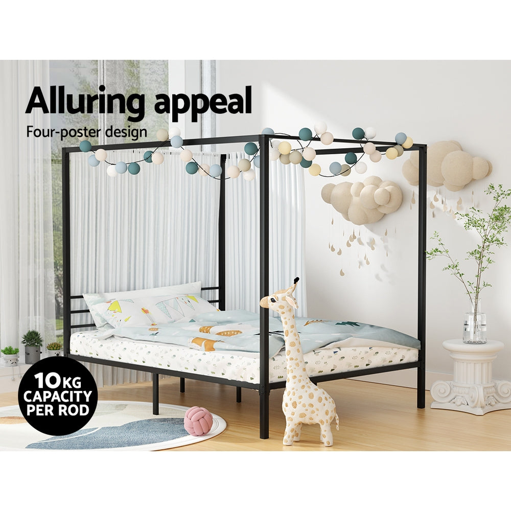 Artiss Bed Frame Metal Four-poster Platform Base Double Size Black POCHY