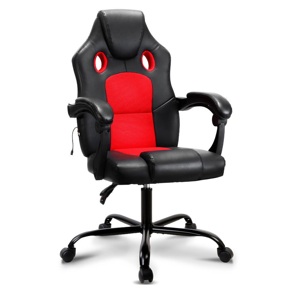 Artiss Massage Office Chair Gaming Computer Seat Recliner Racer Red