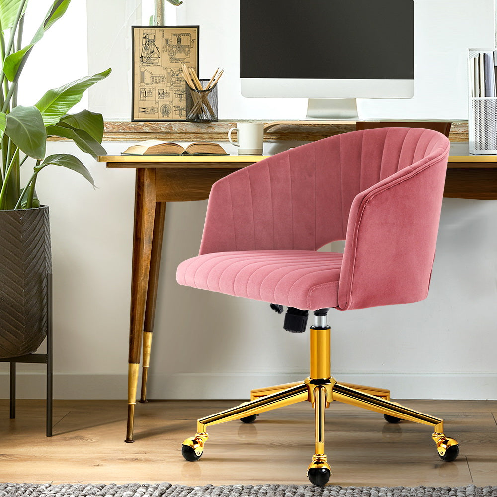 Velvet Office Chair Executive Computer Chair Adjustable Armchair Work Study Pink