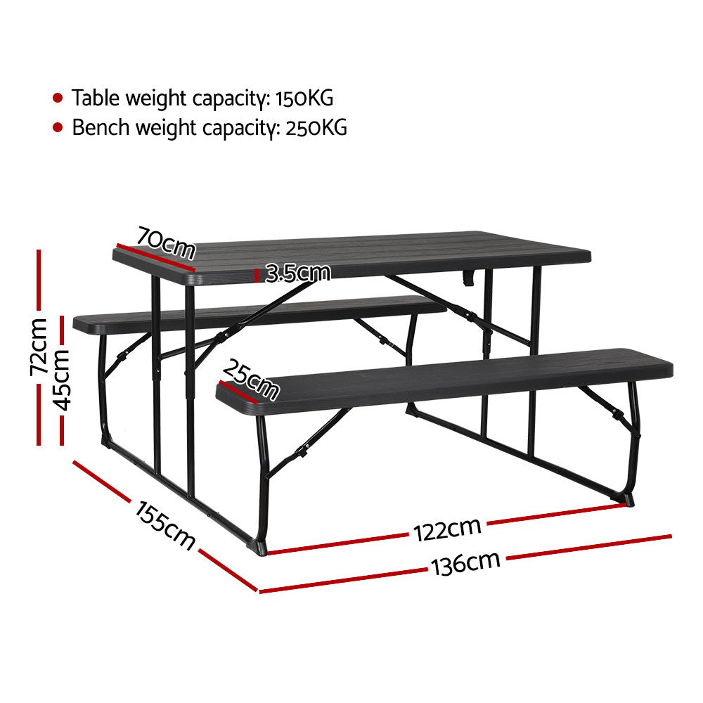 Gardeon 3 PCS Outdoor Dining Set Picnic Patio Bench Set Camp Folding Table HDPE