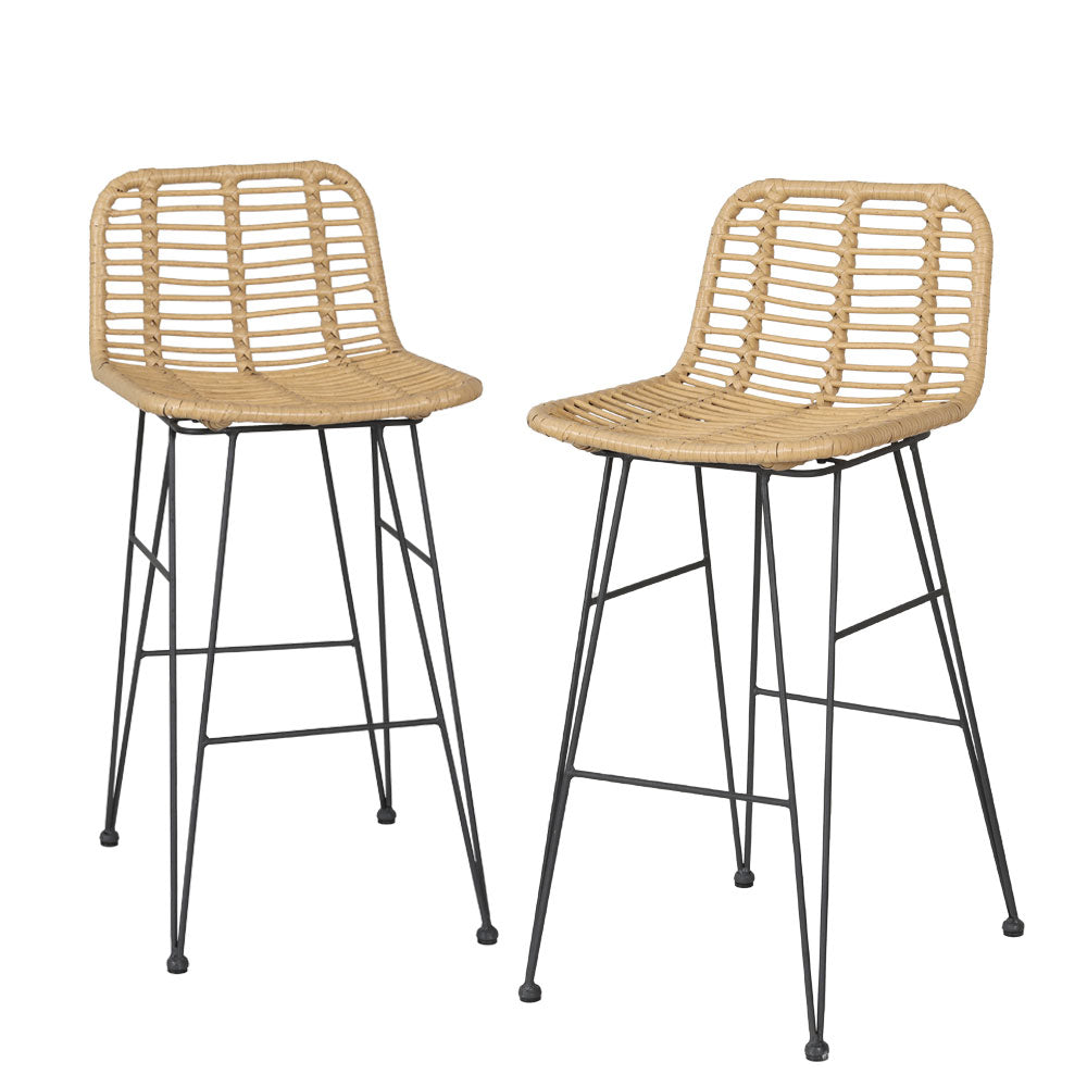 Gardeon 2-Piece Outdoor Bar Stools Wicker Dining Chair Bistro Patio Balcony