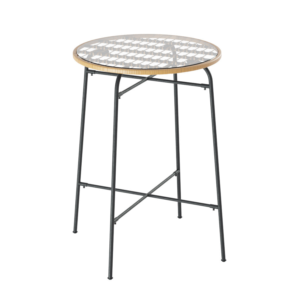 Gardeon Outdoor Bar Table Wicker Dining Bistro Patio Balcony Glass Table Steel