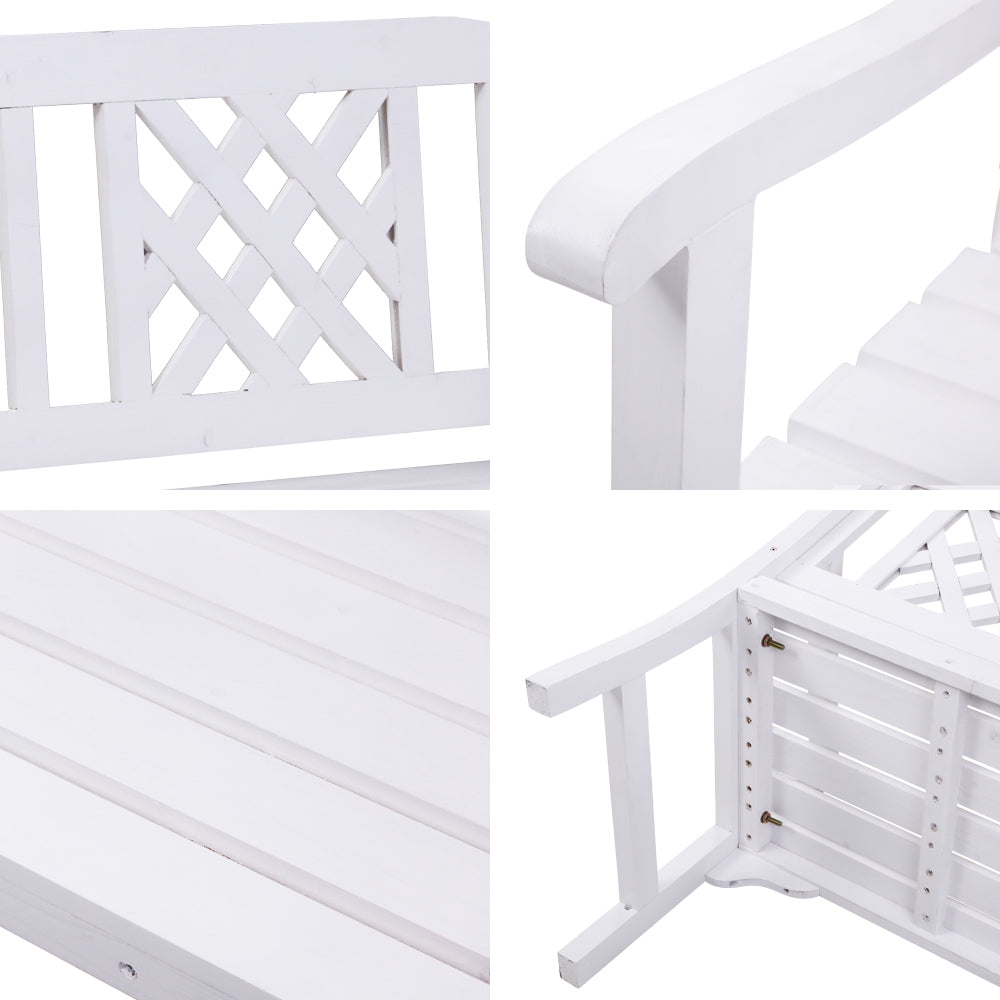 Gardeon Wooden Garden Bench 2 Seat Patio Furniture Timber Outdoor Lounge Chair White