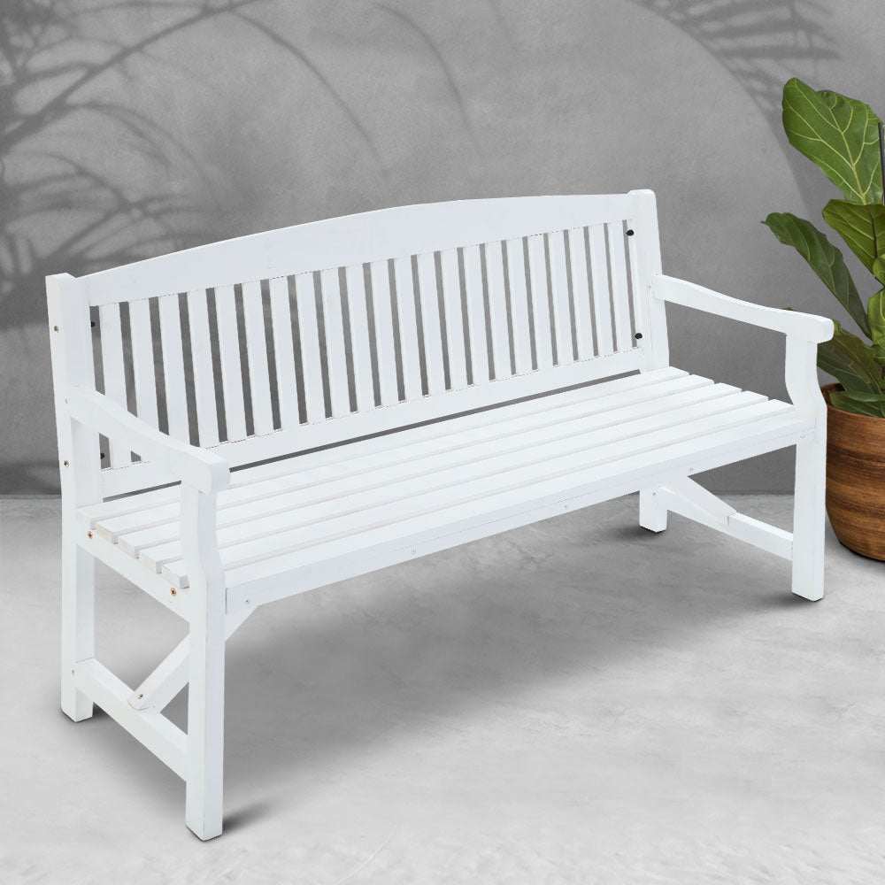 Gardeon Wooden Garden Bench Chair Outdoor Furniture Patio Deck 3 Seater White