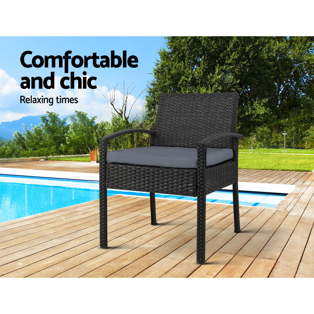 Set of 2 Outdoor Dining Chairs Wicker Chair Patio Garden Furniture Lounge Setting Bistro Set Cafe Cushion Gardeon Black