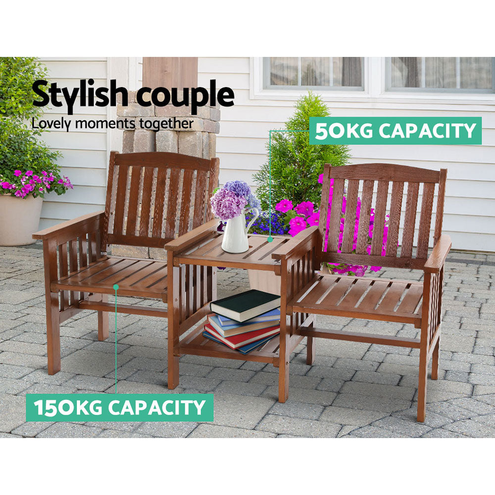 Gardeon Garden Bench Chair Table Loveseat Wooden Outdoor Furniture Patio Park Brown