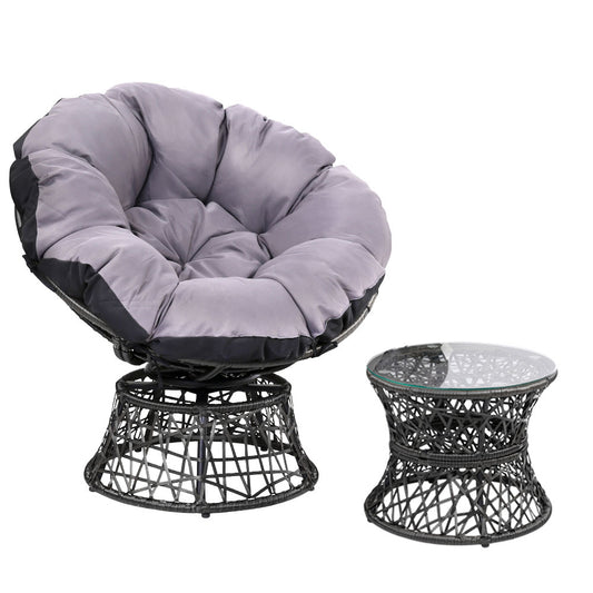 Gardeon Outdoor Papasan Chairs Table Lounge Setting Patio Furniture Wicker Black