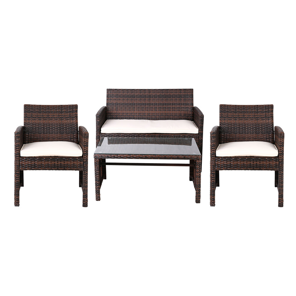 Gardeon Set of 4 Outdoor Lounge Setting Rattan Patio Wicker Dining Set Brown