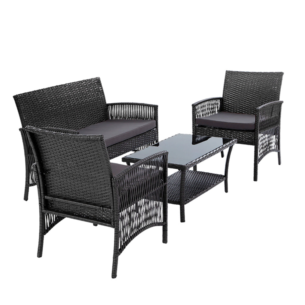 Gardeon 4 PCS Outdoor Furniture Lounge Setting Wicker Dining Set Grey