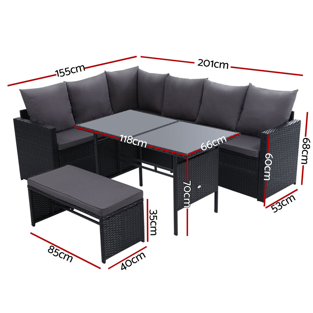 Gardeon Outdoor Furniture Dining Setting Sofa Set Wicker 8 Seater Storage Cover Black