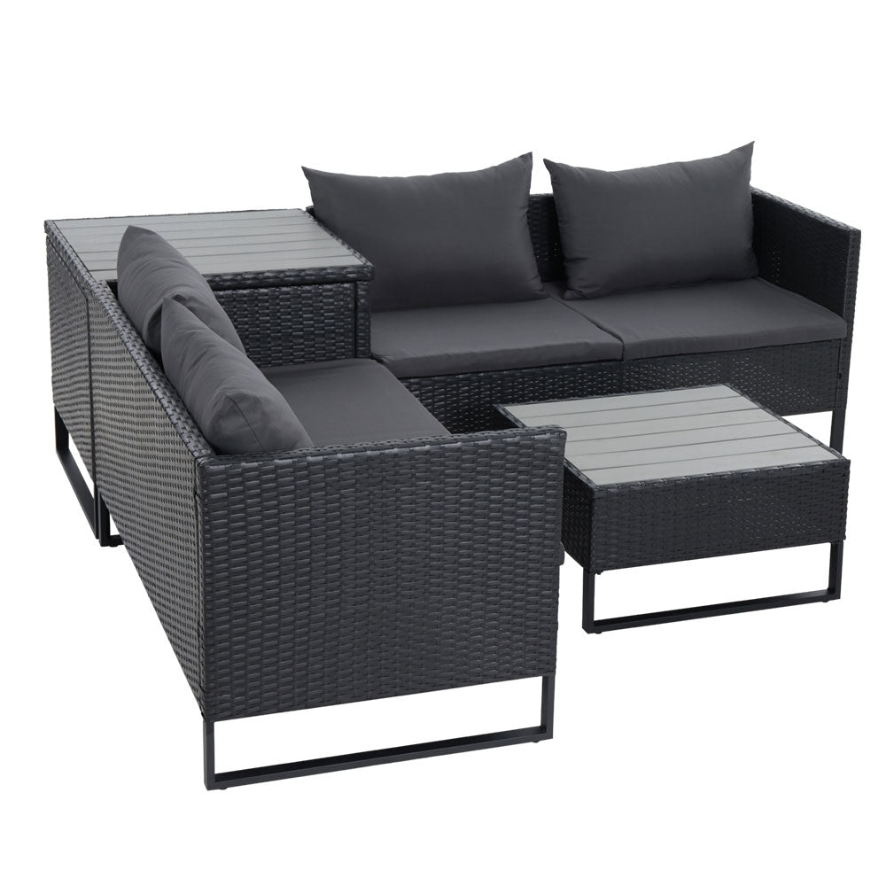 Gardeon Outdoor Sofa Furniture Garden Couch Lounge Set Wicker Table Chair Black