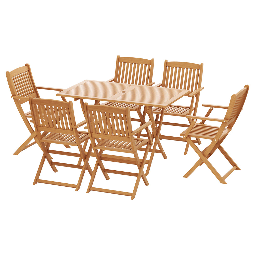 Gardeon 7PCS Outdoor Dining Set Garden Chairs Table Patio Foldable 6 Seater Wood