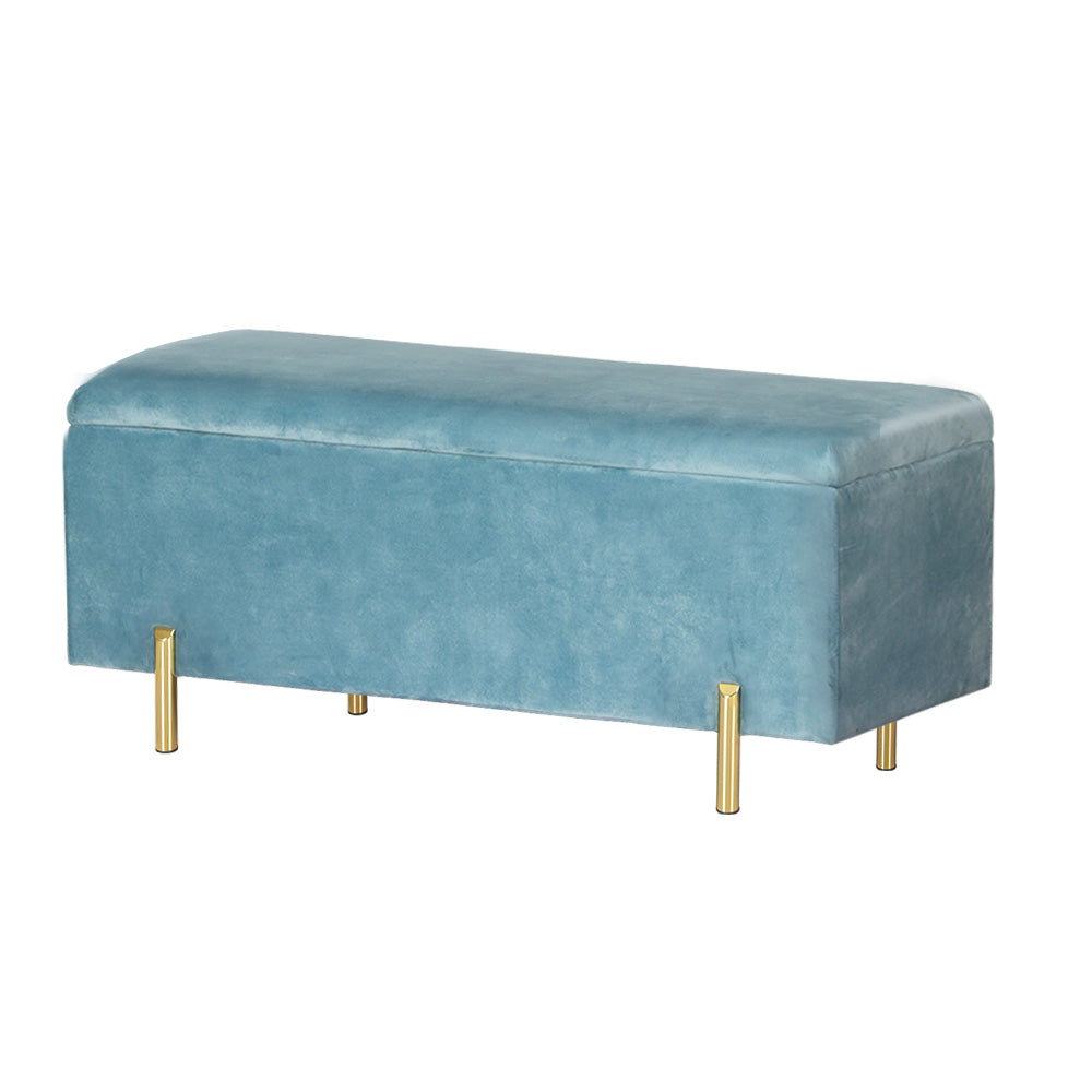 Artiss Storage Ottoman Blanket Box Velvet Chest Toy Foot Stool Couch Bed Blue