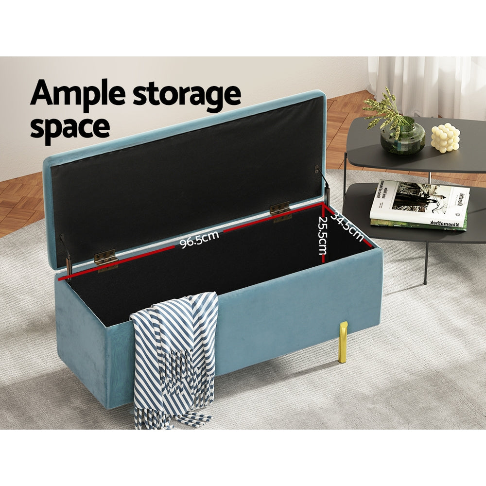 Artiss Storage Ottoman Blanket Box Velvet Chest Toy Foot Stool Couch Bed Blue