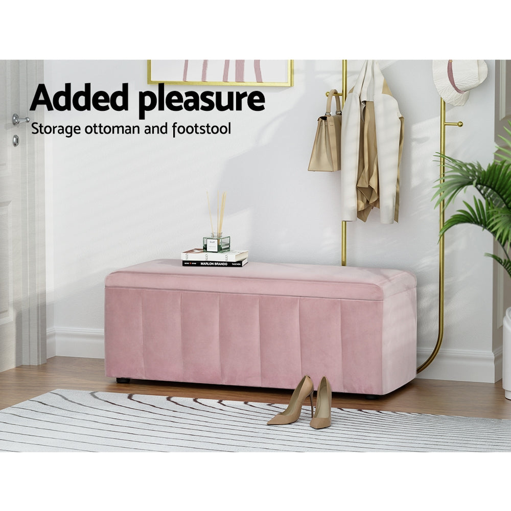 Artiss Storage Ottoman Blanket Box Velvet Chest Toy Foot Stool Couch Bed Pink