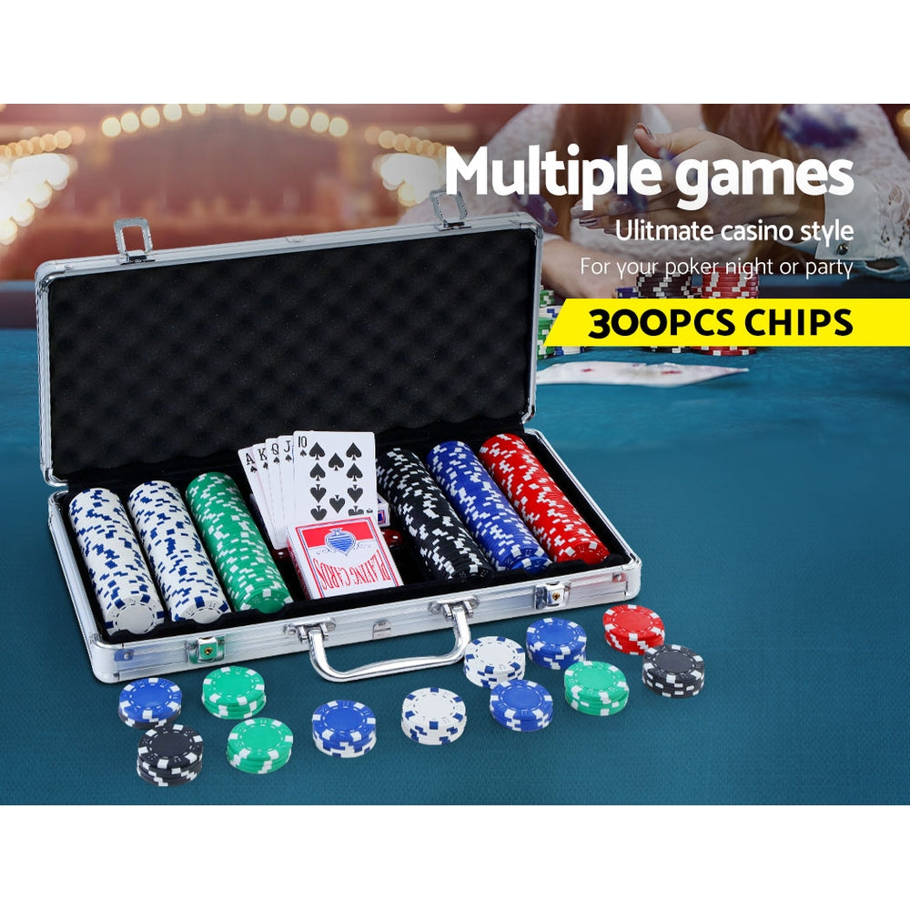 Poker Chip Set 300PC Chips TEXAS HOLD'EM Casino Gambling Dice Cards