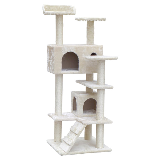 i.Pet Cat Tree 134cm Trees Scratching Post Scratcher Tower Condo House Furniture Wood Beige